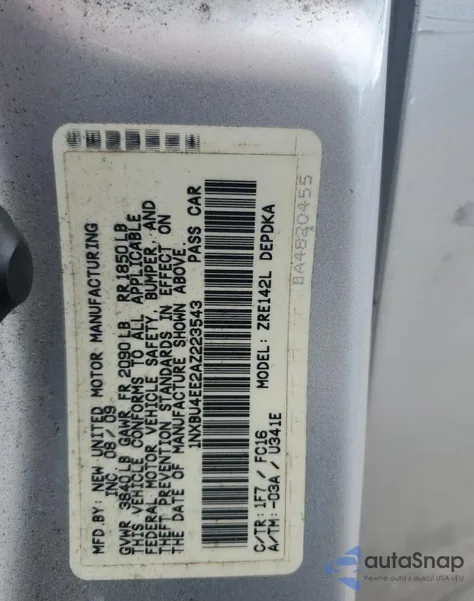 2010 Toyota Corolla Base z USA, uszkodzony, nr VIN 1NXBU4EE2AZ223543